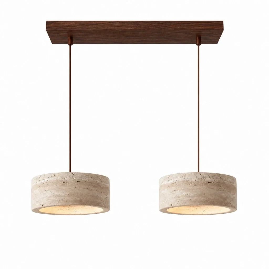 Lampă suspendată din travertin, crem vintage, din piatră naturală, în stil Wabi-Sabi, pentru sufragerie și dormitor – Lamylie