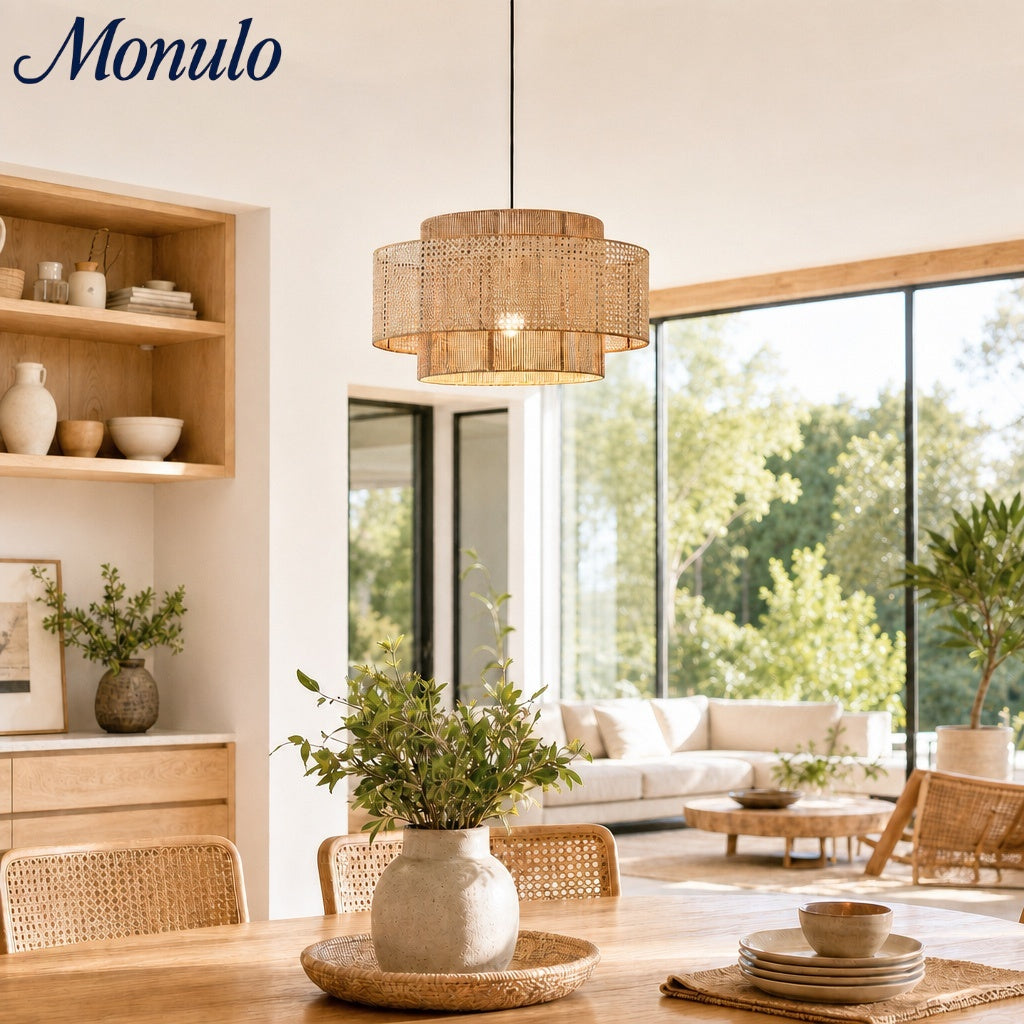 Handwoven Hemp Pendant Lamp in Zen Style | Natural Rattan Drum Lamp for Rustic Atmosphere - Lamylie