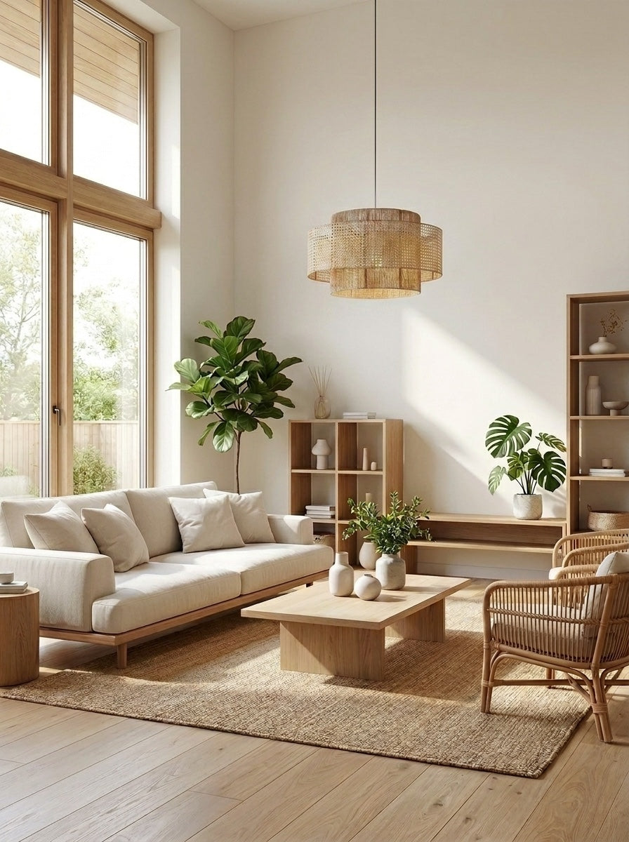 Handgewebte Hanf-Pendelleuchte im Zen-Stil | Natürliche Rattan-Trommellampe für rustikale Atmosphäre - Lamylie