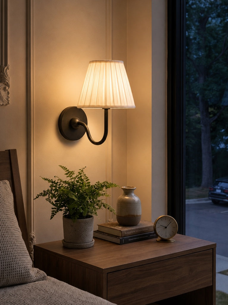 Wall Lamp with Pleated Fabric Shade | Classic Lighting for Bedroom and Living Room - Lamylie