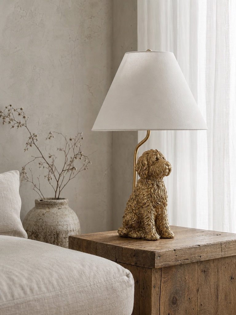 Animal Figure Table Lamp with Cotton Shade | Classic Nightstand Lamp with Animal Motif - Lamylie