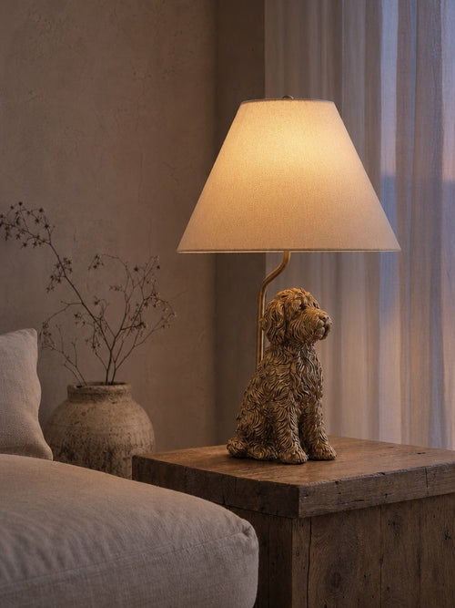 Animal Figure Table Lamp with Cotton Shade | Classic Nightstand Lamp with Animal Motif - Lamylie