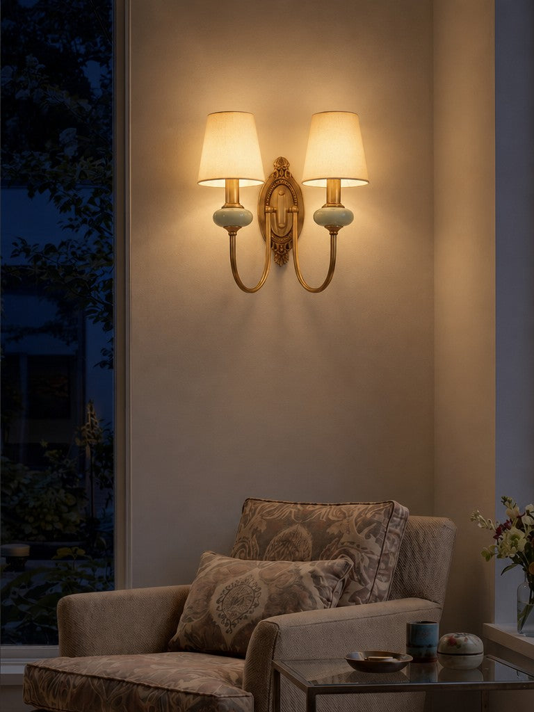 Ceramic Wall Lamp with Fabric Shade - 1 or 2 Light Points - E27 - Various Colors & Styles - Lamylie