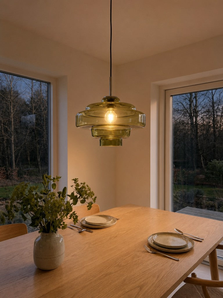 Colored Glass Pendant Lamp with Adjustable Suspension | Modern Light Point for Dining Room Kitchen Living Room - Lamylie
