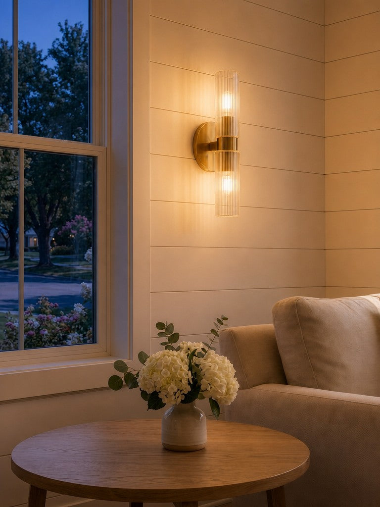 Wandlampe mit doppelten gerippten Glasröhren | Zeitgenössische Wandbeleuchtung für Flur und Eingang - Lamylie