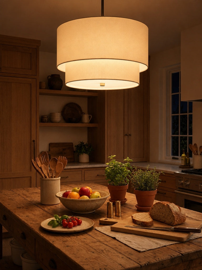 Double Fabric Drum Pendant Lamp | Modern Layered Shade Ceiling Lamp for Dining Room Living Room - Lamylie
