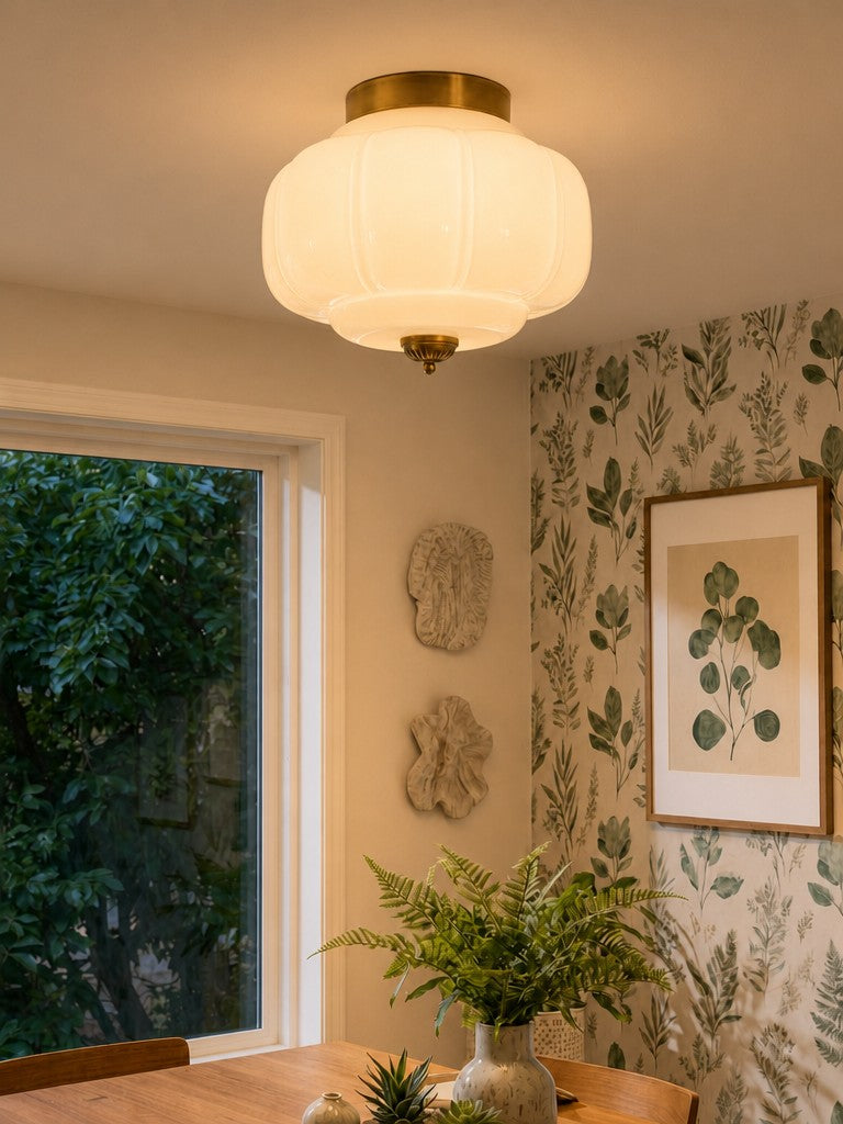 Retro Ceiling Lamp with Milk Glass Shade | Refined Semi-Flush Mount Lighting for Modern Interiors - Lamylie