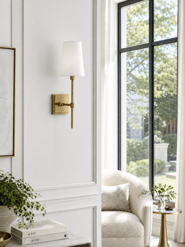 Wandleuchte mit Leinen-Schirm - Retro Metallwandleuchte für Schlafzimmer und Flur - Lamylie