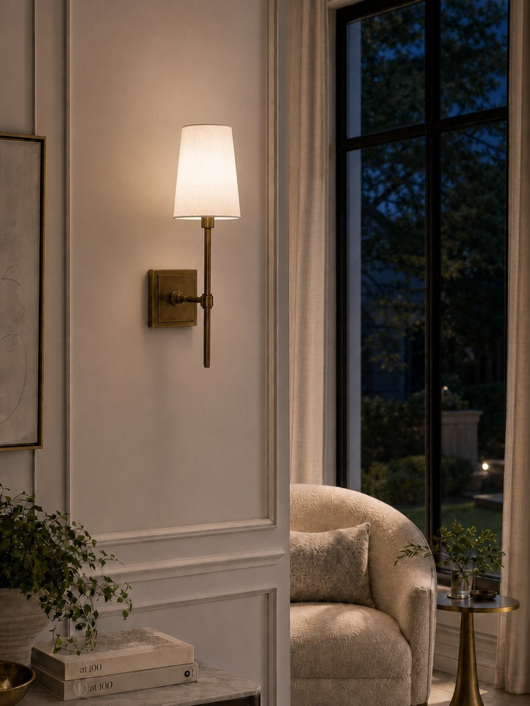 Wall Lamp with Linen Shade - Retro Metal Wall Lighting for Bedroom and Hall - Lamylie