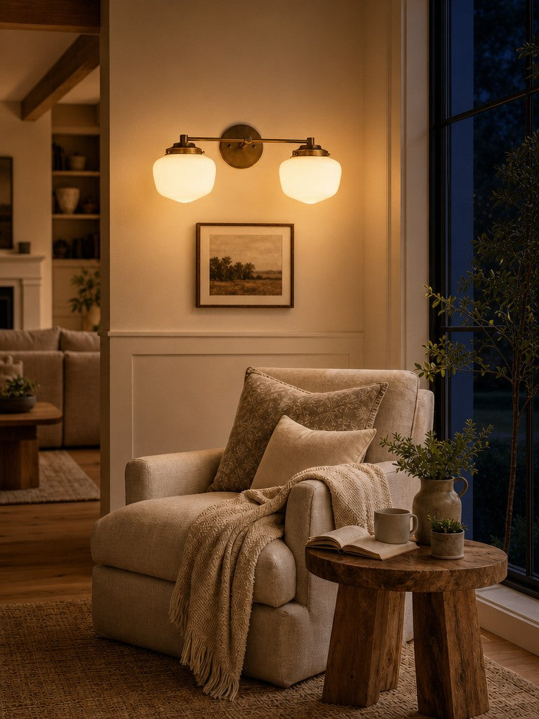 Globe Wall Lamp Classic Bathroom Schoolhouse Lighting Matte Opal Glass for Mirror and Sink - Lamylie
