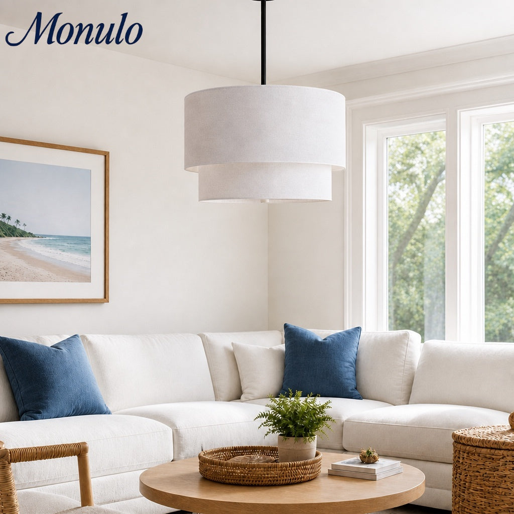 Doppelte Stoff-Trommelpendelleuchte | Moderne Schichtschirm-Deckenlampe für Esszimmer und Wohnzimmer - Lamylie