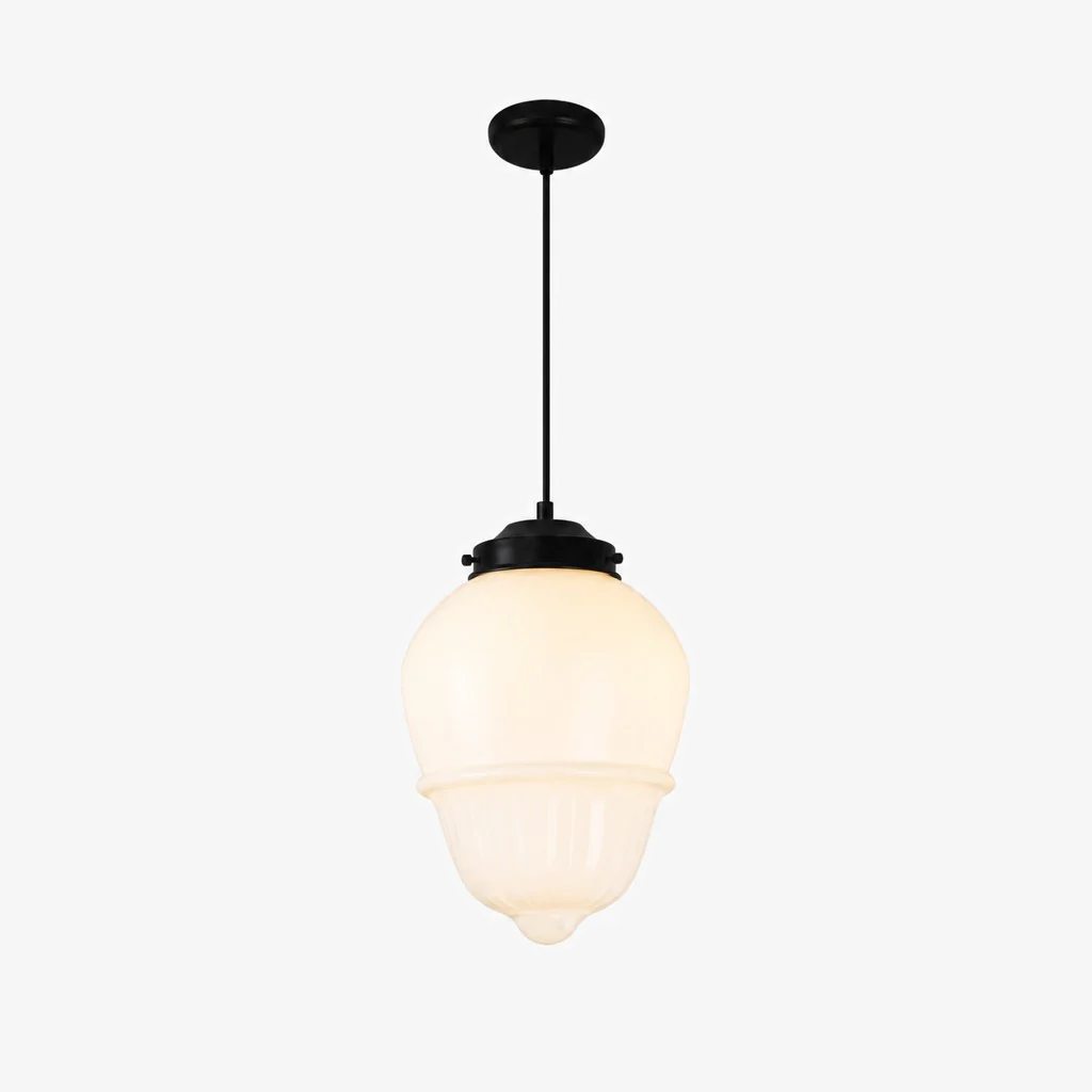 Vintage Art Deco Milchglas-Pendelleuchte mit gestreiftem Schirm für Esszimmer und Wohnbereich - Lamylie