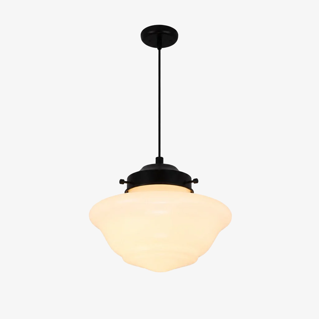 Vintage Art Deco Milk Glass Pendant Lamp with Striped Shade for Dining Room and Living Area - Lamylie
