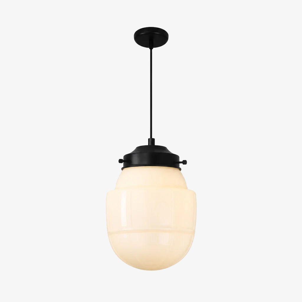Vintage Art Deco Milk Glass Pendant Lamp with Striped Shade for Dining Room and Living Area - Lamylie