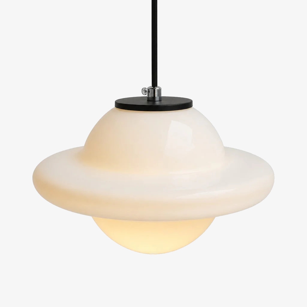 Vintage Art Deco Milk Glass Pendant Lamp with Striped Shade for Dining Room and Living Area - Lamylie