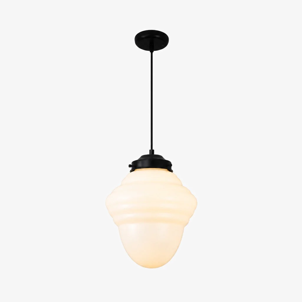 Vintage Art Deco Milchglas-Pendelleuchte mit gestreiftem Schirm für Esszimmer und Wohnbereich - Lamylie