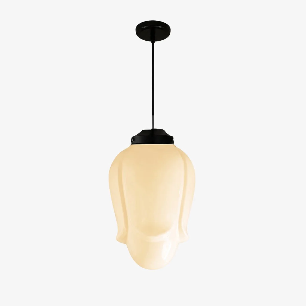 Vintage Art Deco Milk Glass Pendant Lamp with Striped Shade for Dining Room and Living Area - Lamylie