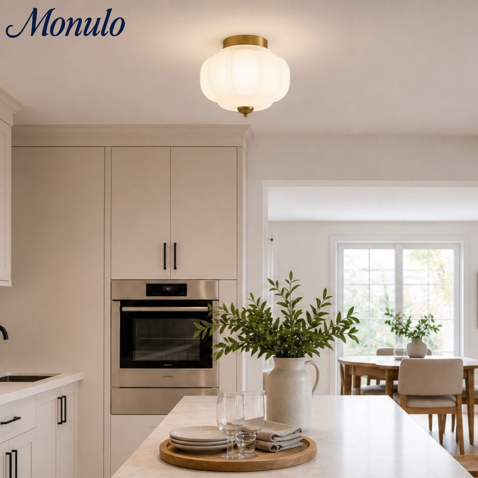 Retro Ceiling Lamp with Milk Glass Shade | Refined Semi-Flush Mount Lighting for Modern Interiors - Lamylie