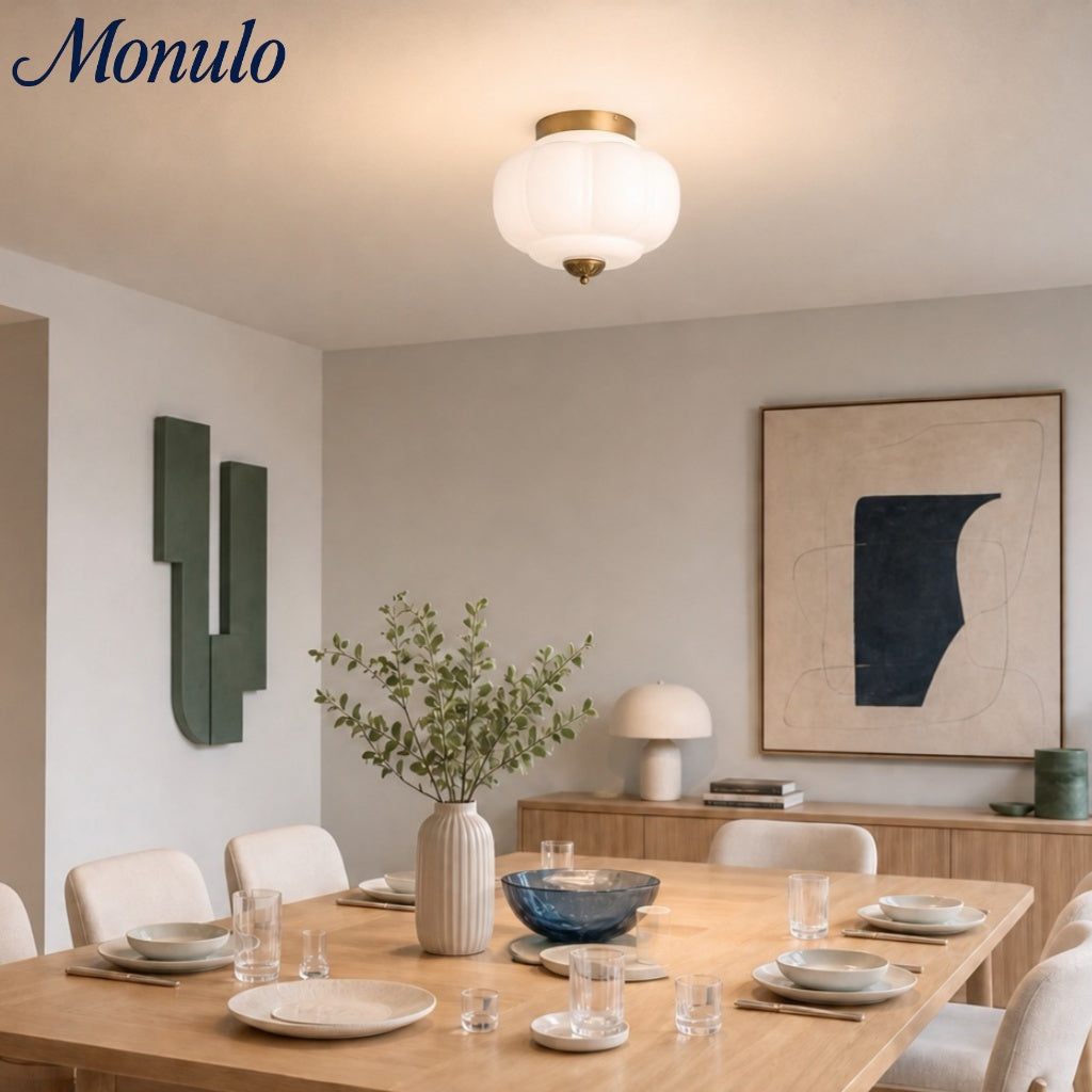 Retro Ceiling Lamp with Milk Glass Shade | Refined Semi-Flush Mount Lighting for Modern Interiors - Lamylie