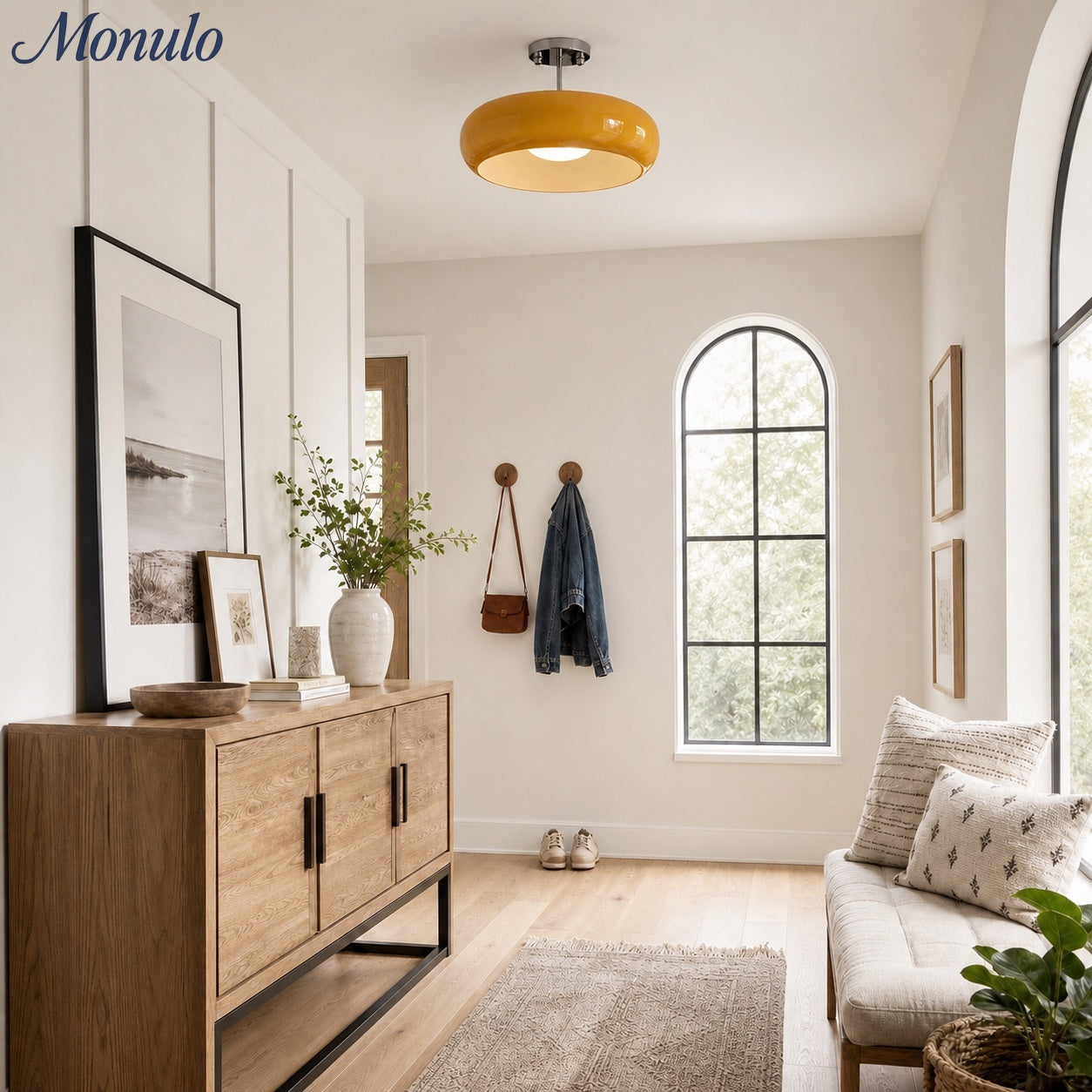 Ceiling Lamp Glass Disc Bauhaus Design Brass or Chrome Orange Yellow or White Glass Retro Stylish Lighting - Lamylie