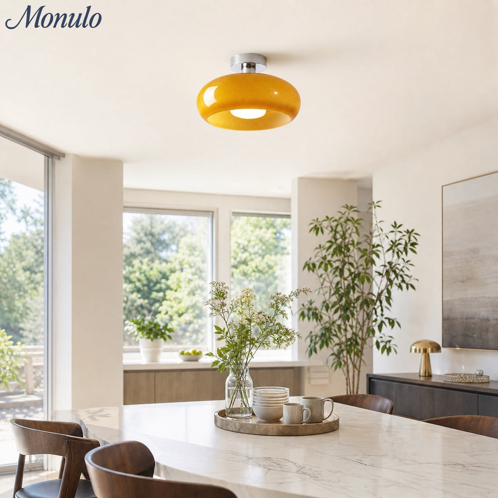 Ceiling Lamp Glass Disc Bauhaus Design Brass or Chrome Orange Yellow or White Glass Retro Stylish Lighting - Lamylie