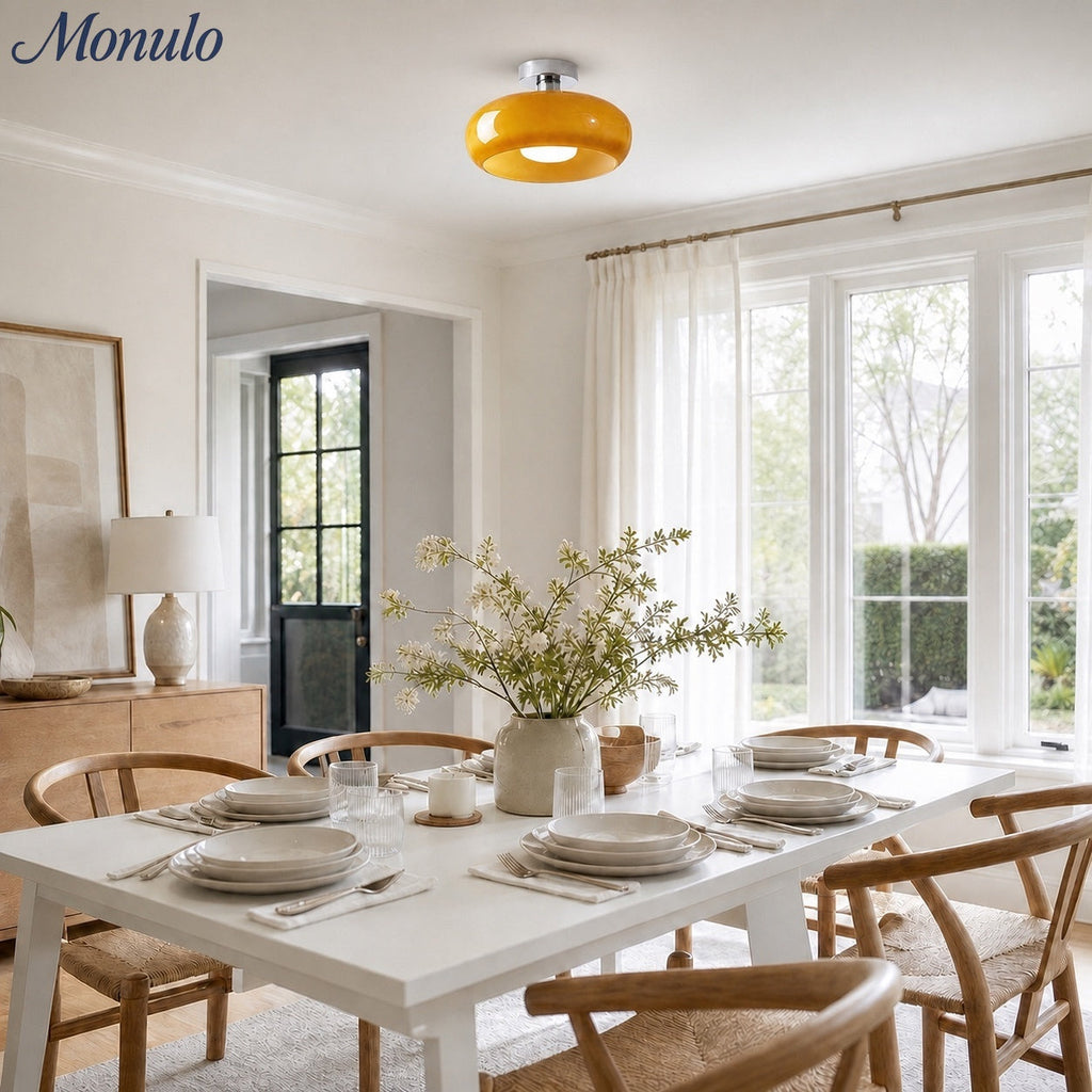 Ceiling Lamp Glass Disc Bauhaus Design Brass or Chrome Orange Yellow or White Glass Retro Stylish Lighting - Lamylie