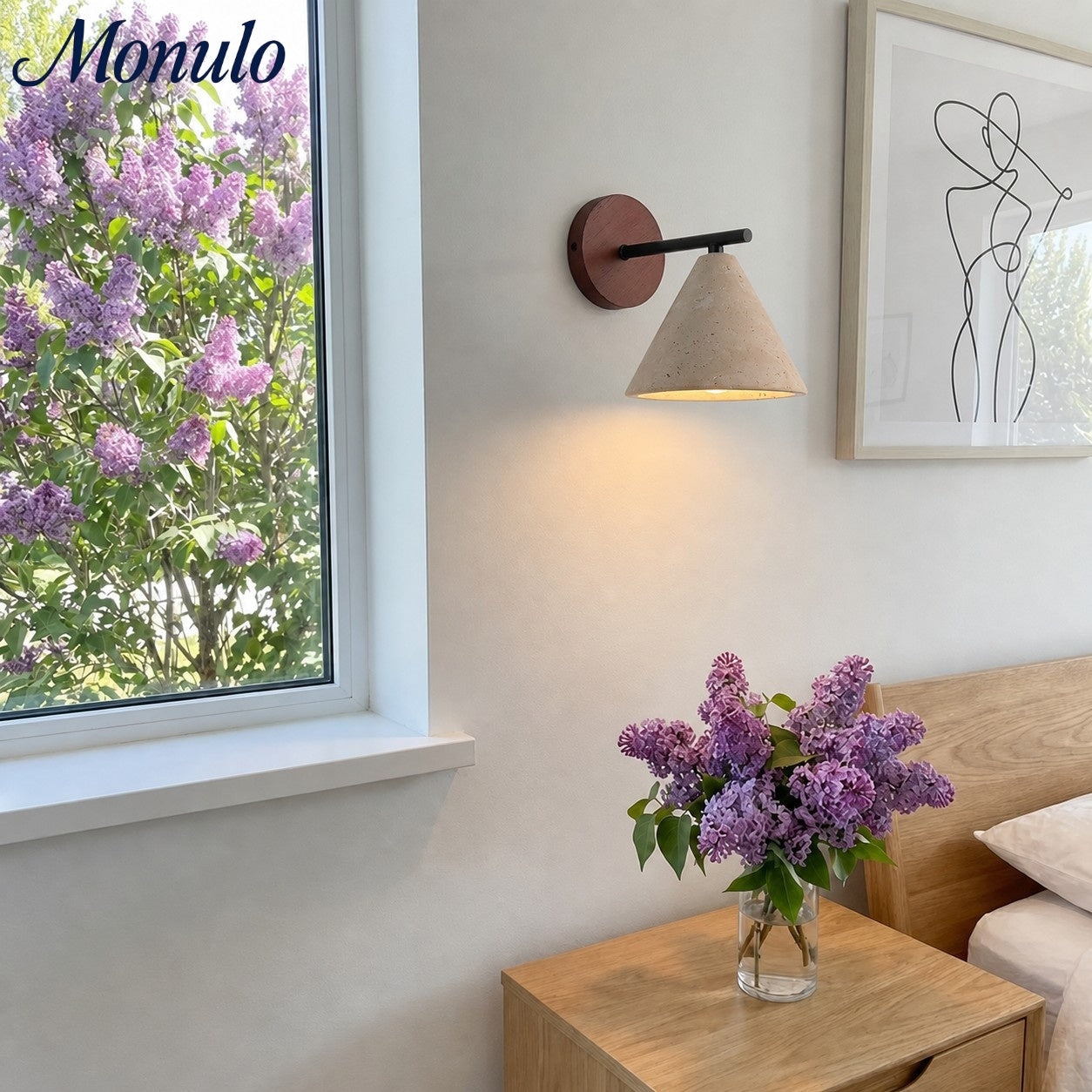 Travertin Wandleuchte konisches Design Minimalistische Akzentbeleuchtung Schlafzimmer Wohnzimmer - Lamylie