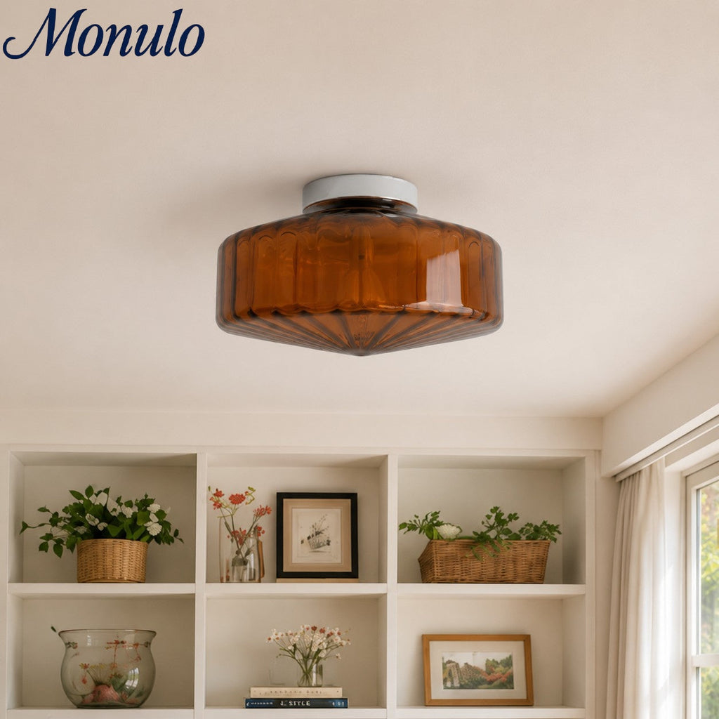 Vintage Ribbed Glass Ceiling Lamp Green | Classic Lighting for Dining Room, Entrance & Hallway - Lamylie