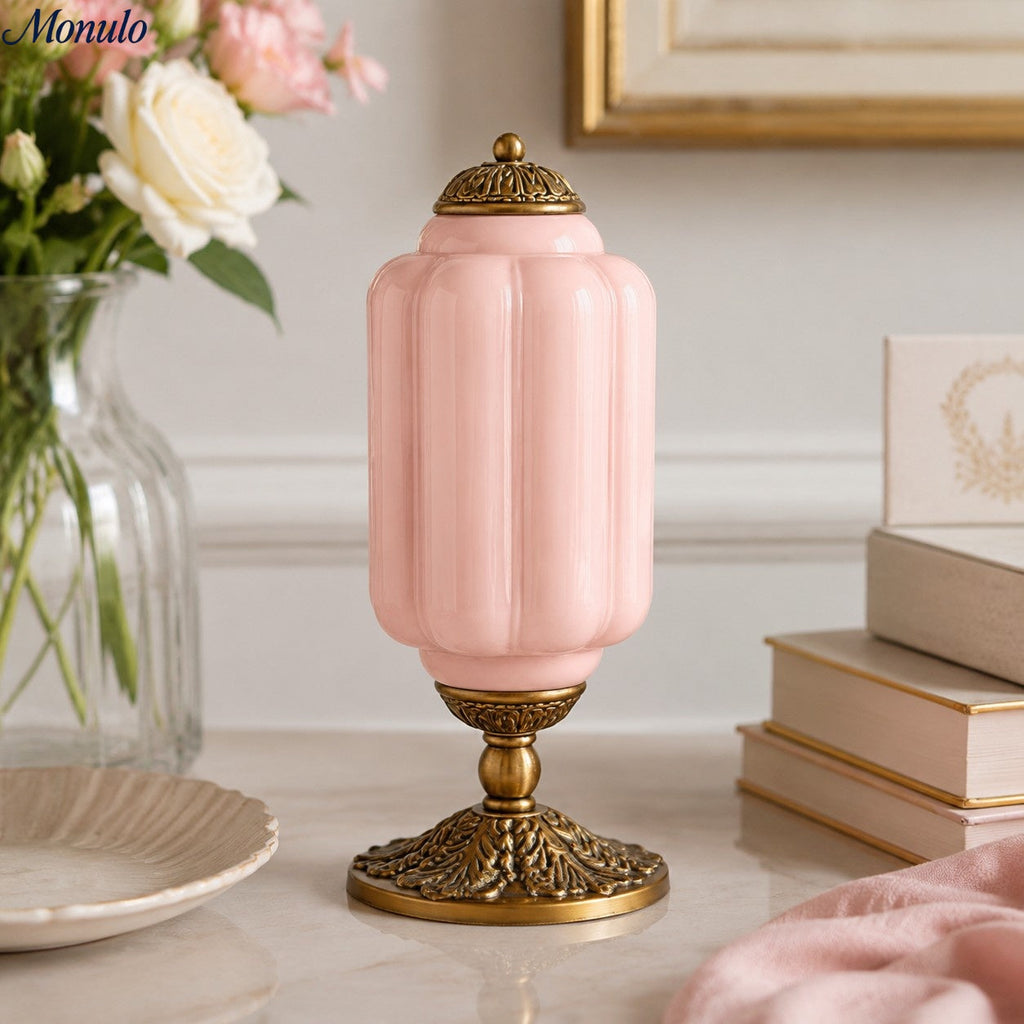 Glass Table Lamp with Scallop Design Vintage Style Bedroom Living Room Accent Lighting Black Brass Frosted Glass - Lamylie