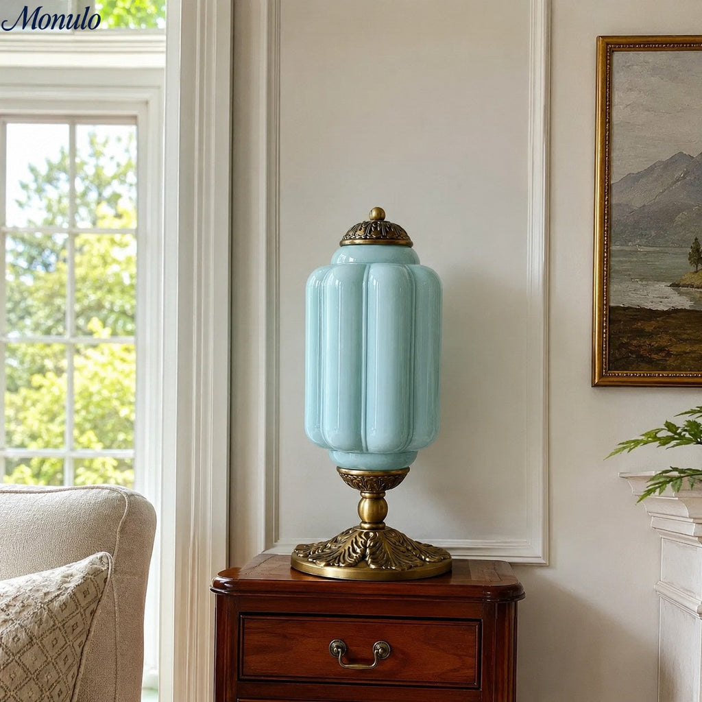 Vintage Glass Table Lamp with Brass or Black Finish - Lamylie