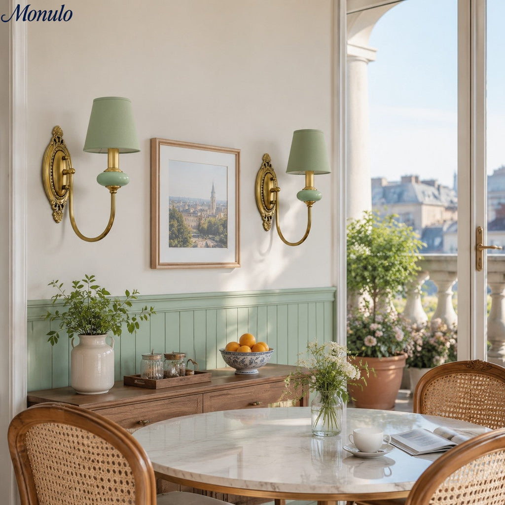 Ceramic Wall Lamp with Fabric Shade - 1 or 2 Light Points - E27 - Various Colors & Styles - Lamylie