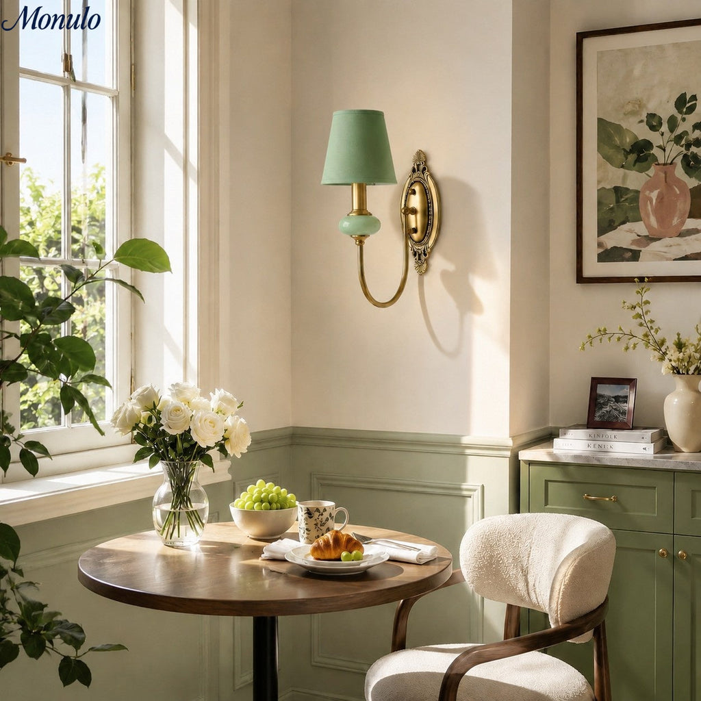 Ceramic Wall Lamp with Fabric Shade - 1 or 2 Light Points - E27 - Various Colors & Styles - Lamylie