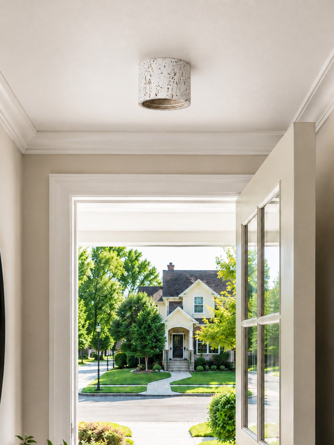 Zylindrische Travertin-Deckenlampe | LED-Beleuchtung für moderne Innenräume - Lamylie