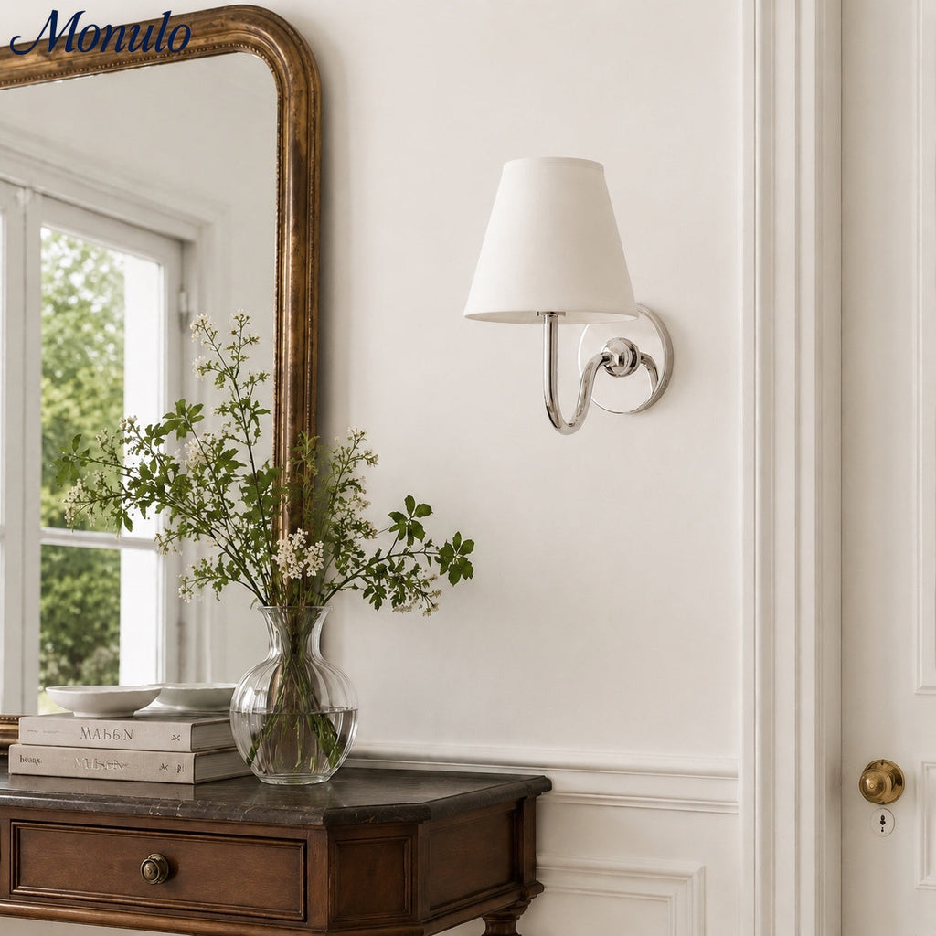 Wall Lamp with Pleated Fabric Shade | Classic Lighting for Bedroom and Living Room - Lamylie
