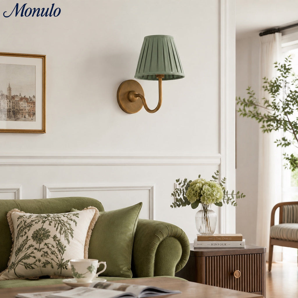 Wall Lamp with Pleated Fabric Shade | Classic Lighting for Bedroom and Living Room - Lamylie