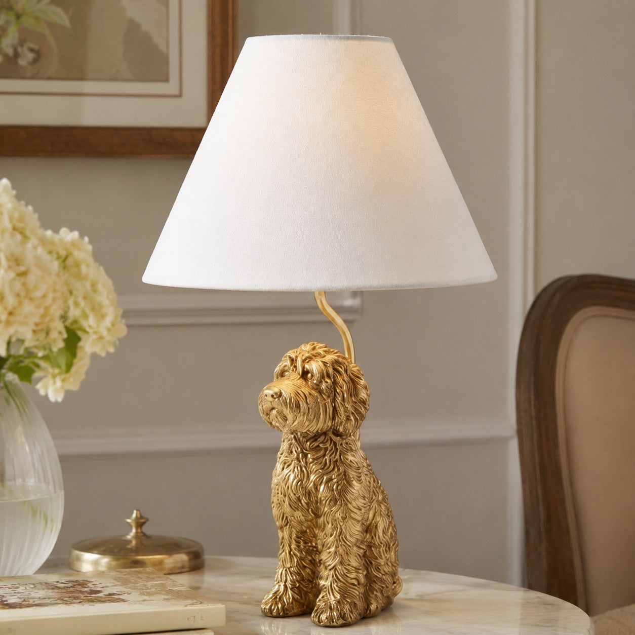 Animal Figure Table Lamp with Cotton Shade | Classic Nightstand Lamp with Animal Motif - Lamylie