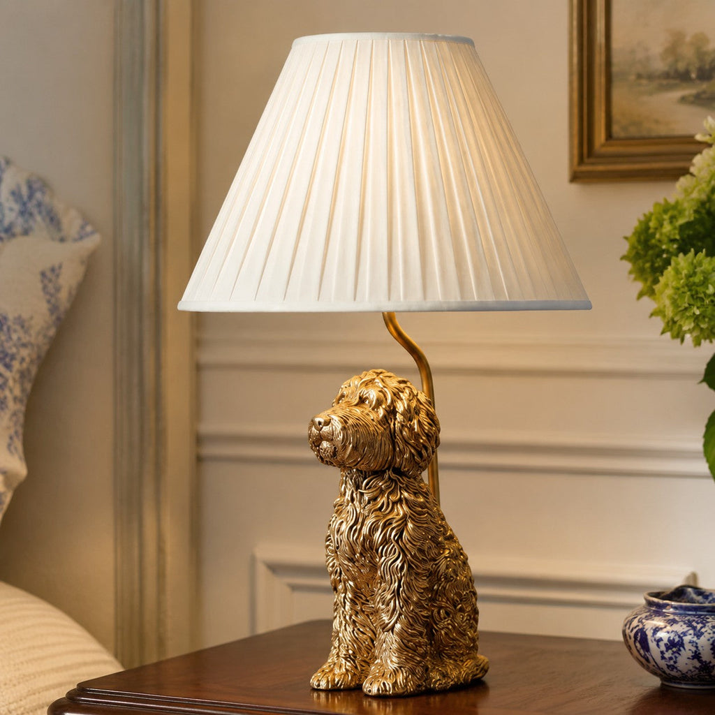 Animal Figure Table Lamp with Cotton Shade | Classic Nightstand Lamp with Animal Motif - Lamylie
