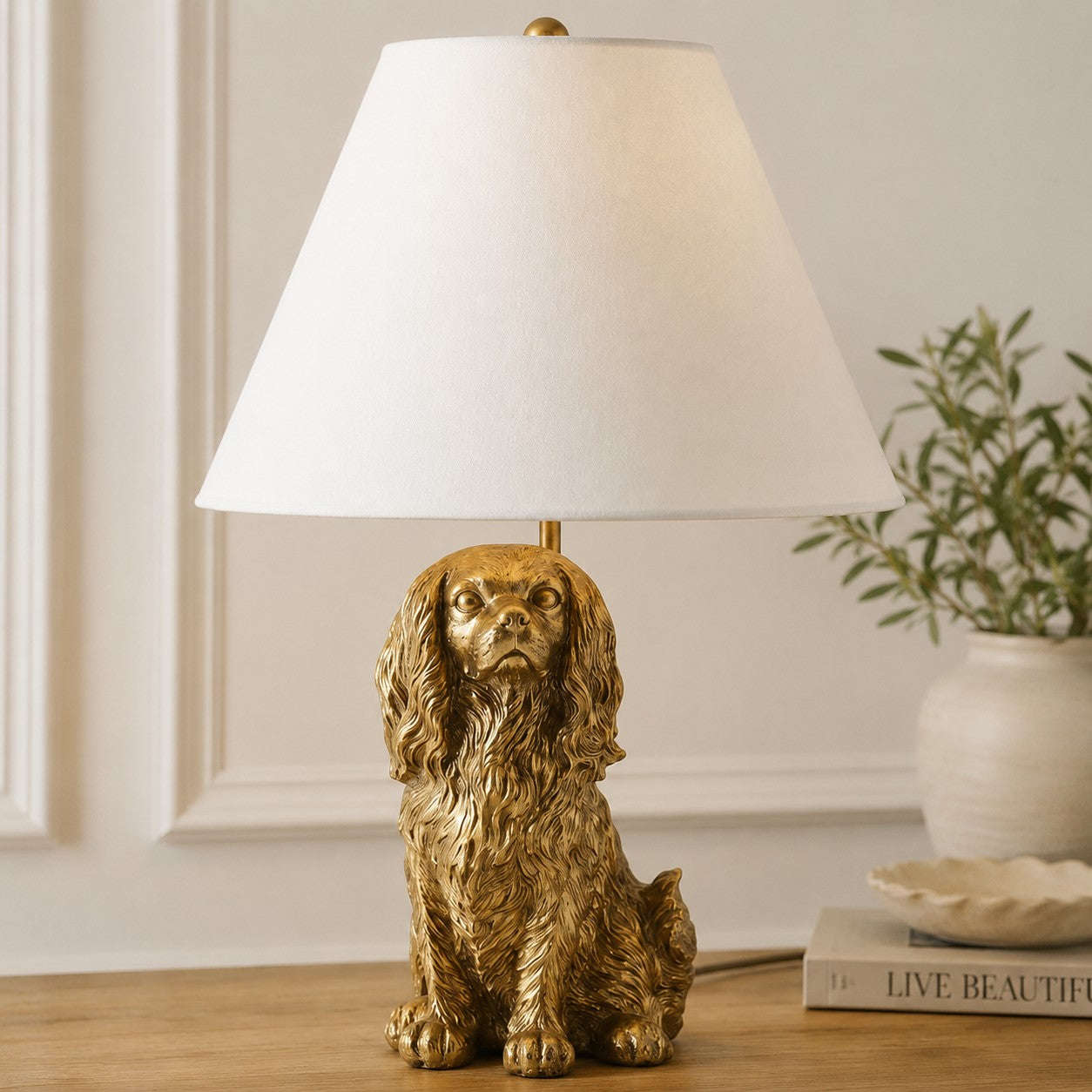 Animal Figure Table Lamp with Cotton Shade | Classic Nightstand Lamp with Animal Motif - Lamylie