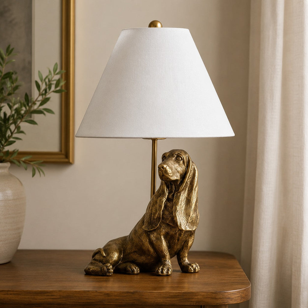 Animal Figure Table Lamp with Cotton Shade | Classic Nightstand Lamp with Animal Motif - Lamylie