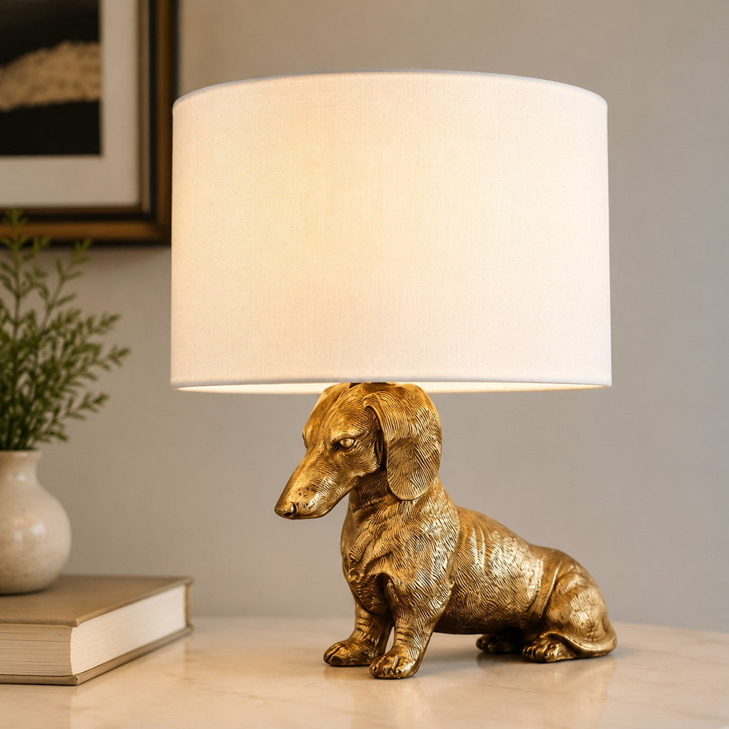 Animal Figure Table Lamp with Cotton Shade | Classic Nightstand Lamp with Animal Motif - Lamylie