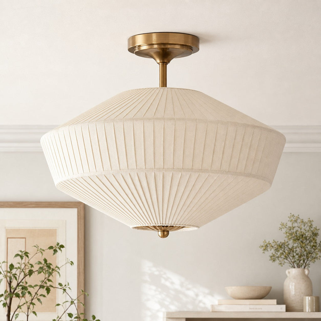 Semi-Flush Ceiling Lamp Metal Fabric Shade Streamlined Design Contemporary Lighting Living Room Bedroom Scandinavian Interior Vintage Details - Lamylie