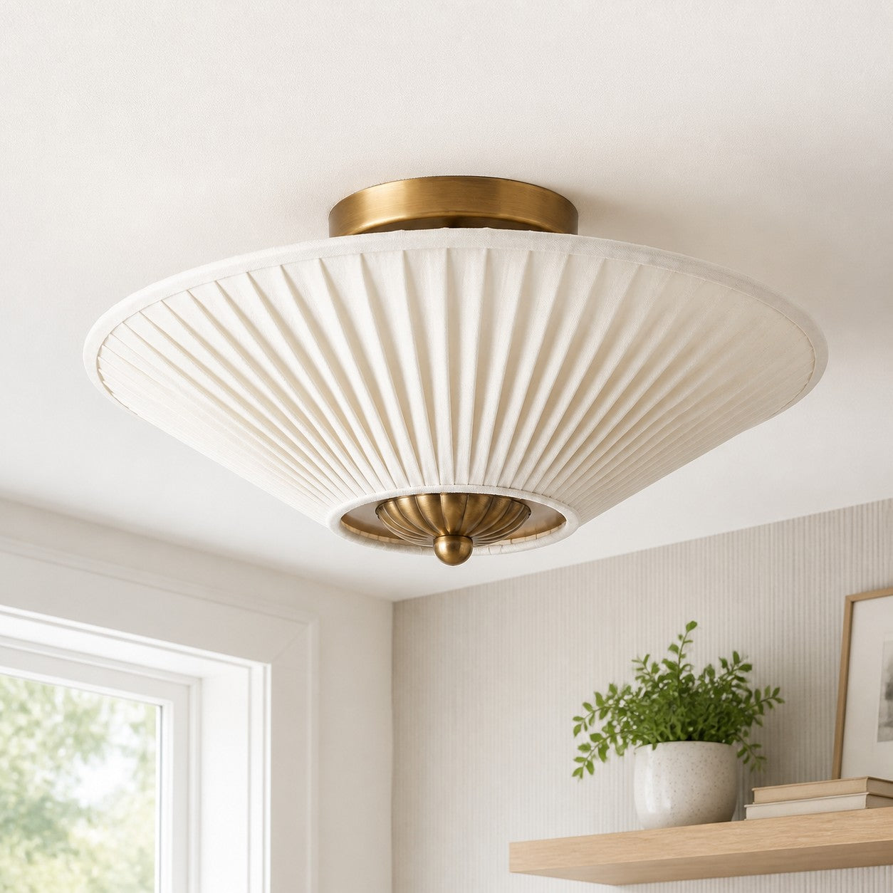 Halb eingebaute Deckenlampe Metall Stoffschirm Schlankes Design Zeitgenössische Beleuchtung Wohnzimmer Schlafzimmer Skandinavisches Interieur Vintage-Details - Lamylie
