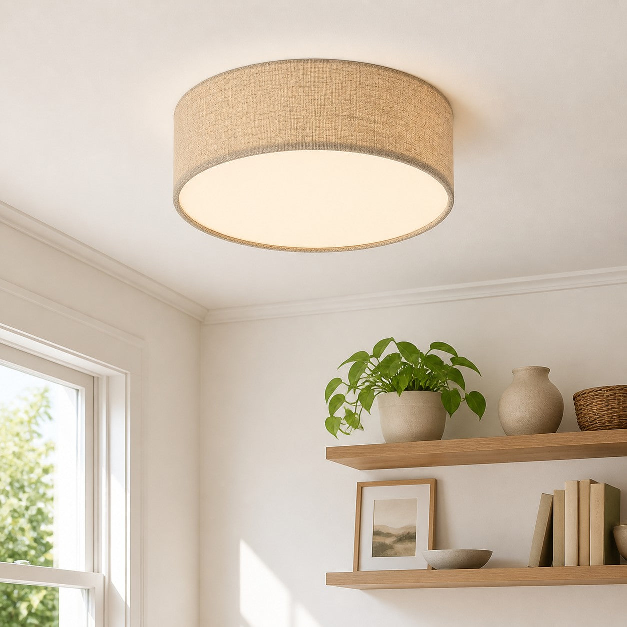 Ceiling Lamp with Linen Shade | Drum Shape Ø30/45cm | Modern Scandinavian Design | Elegant Lighting for Living Room Bedroom Dining Room - Lamylie