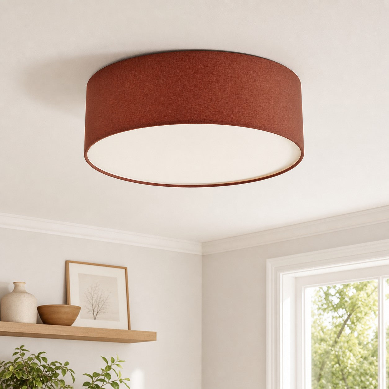 Ceiling Lamp with Linen Shade | Drum Shape Ø30/45cm | Modern Scandinavian Design | Elegant Lighting for Living Room Bedroom Dining Room - Lamylie