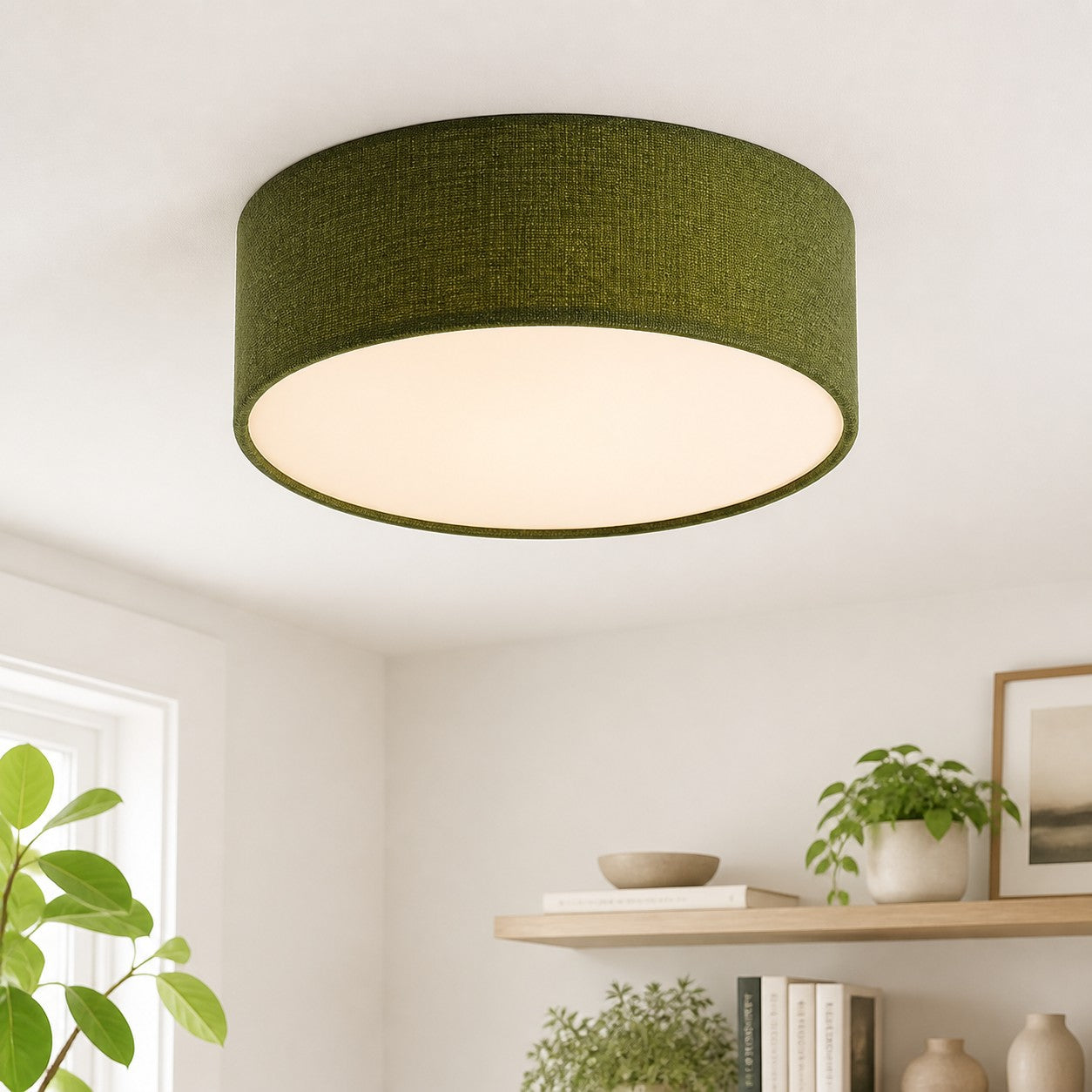 Ceiling Lamp with Linen Shade | Drum Shape Ø30/45cm | Modern Scandinavian Design | Elegant Lighting for Living Room Bedroom Dining Room - Lamylie