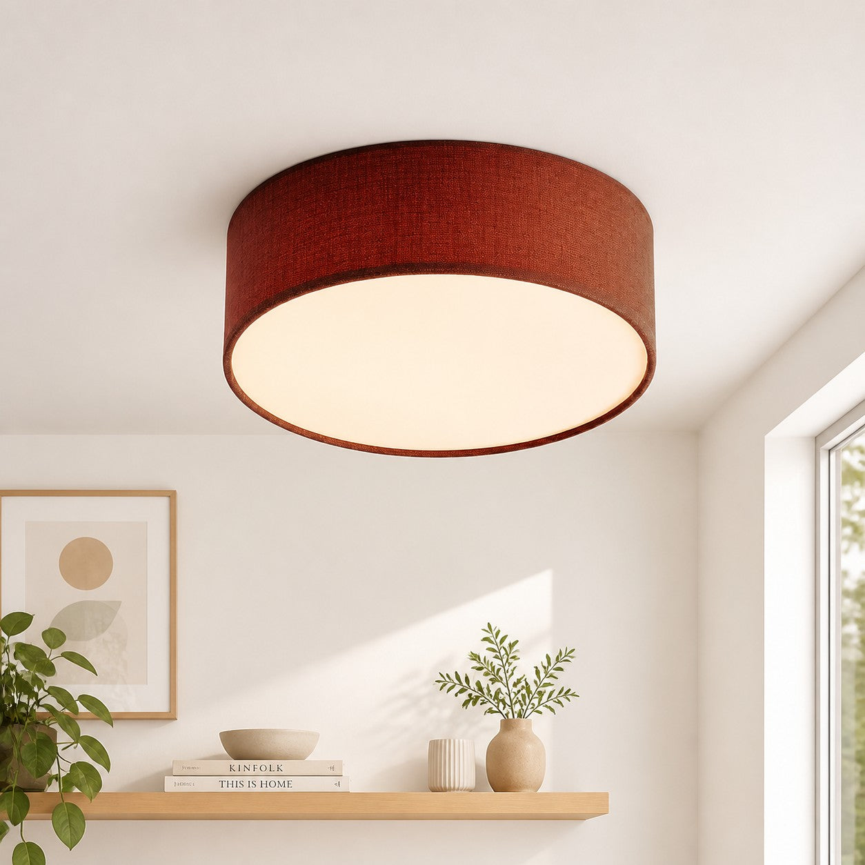 Ceiling Lamp with Linen Shade | Drum Shape Ø30/45cm | Modern Scandinavian Design | Elegant Lighting for Living Room Bedroom Dining Room - Lamylie