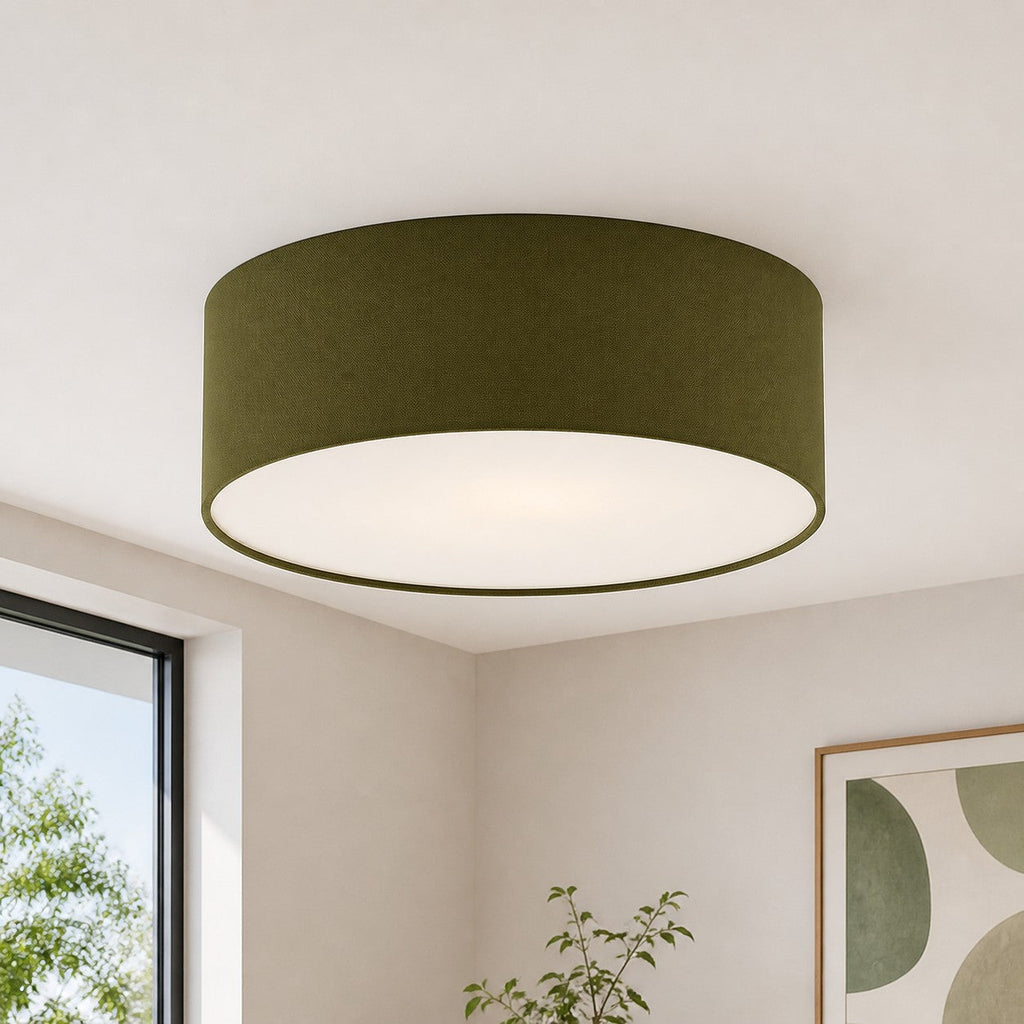 Ceiling Lamp with Linen Shade | Drum Shape Ø30/45cm | Modern Scandinavian Design | Elegant Lighting for Living Room Bedroom Dining Room - Lamylie