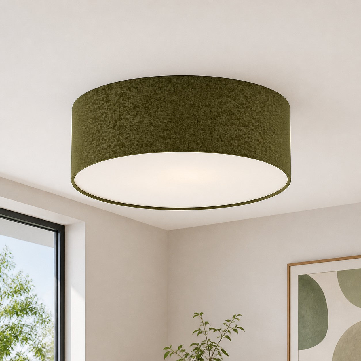 Ceiling Lamp with Linen Shade | Drum Shape Ø30/45cm | Modern Scandinavian Design | Elegant Lighting for Living Room Bedroom Dining Room - Lamylie