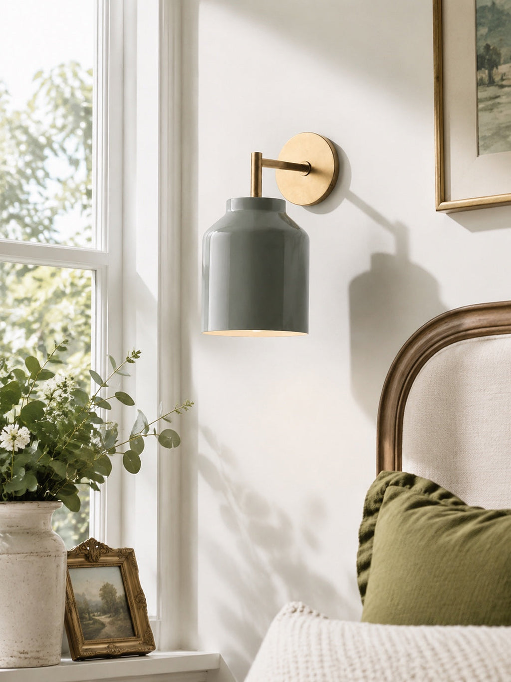 Wall Lamp with Milk Glass Shade and Metal Accents Minimalist Design Ambient Lamp Hall Hallway Bedroom - Lamylie
