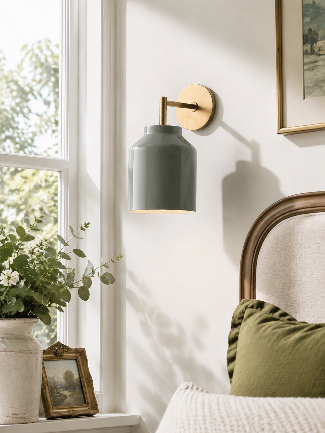 Wall Lamp with Milk Glass Shade and Metal Accents Minimalist Design Ambient Lamp Hall Hallway Bedroom - Lamylie